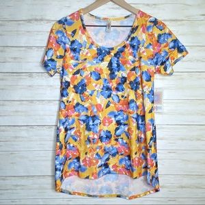 LuLaRoe LLR Orange Blue Floral Print Classic Tshirt Tee - Small